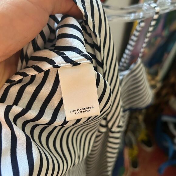 Ann Taylor Black and White Striped Blouse w Blue Accents M - Picture 12 of 16